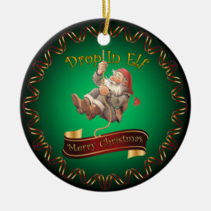 Merry Christmas ~ Santa’s Drop In Elf ~  Ceramic O Ornament