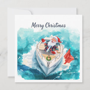 Merry Christmas Santa Sailing on a Yacht Holiday Card
