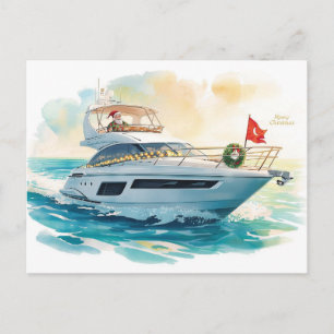 Merry Christmas Santa Sailing on a Yacht Holiday Postcard