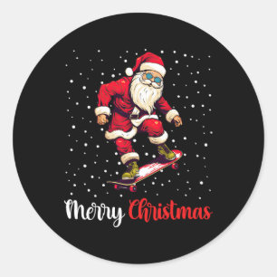 Merry Christmas Santa Skateboarding Skater Skating Classic Round Sticker