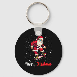 Merry Christmas Santa Skateboarding Skater Skating Key Ring