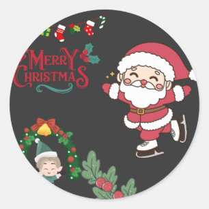 Merry Christmas Santa Skater Kids Holiday Fun Classic Round Sticker