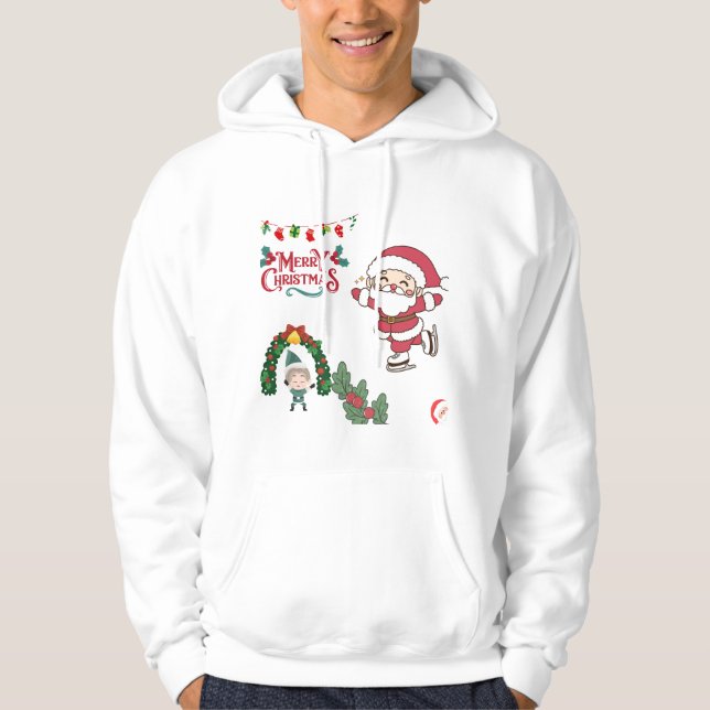 Merry Christmas Santa Skater Kids Holiday Fun Hoodie (Front)