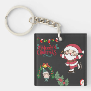 Merry Christmas Santa Skater Kids Holiday Fun Key Ring