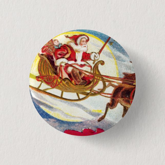 Merry Christmas Santa Sleigh 3 Cm Round Badge (Front)