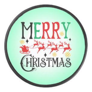 Merry Christmas Santa Sleigh-61049 T-Shirt Hockey Puck
