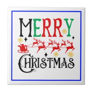 Merry Christmas Santa Sleigh-61049 T-Shirt Hoodie Ceramic Tile