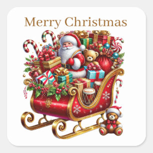 Merry Christmas Santa sleigh add text Square Sticker