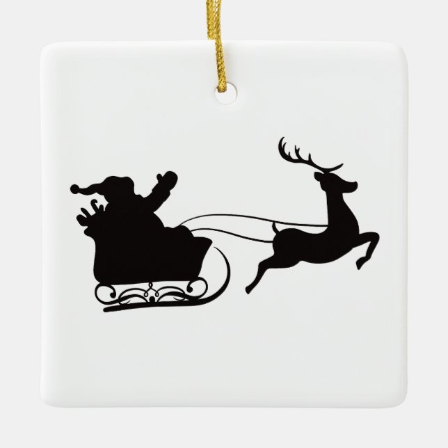Merry Christmas Santa Sleigh And Reindeer Ceramic Ornament (Front)