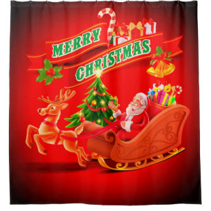 Merry Christmas Santa Sleigh and Reindeer Shower Curtain