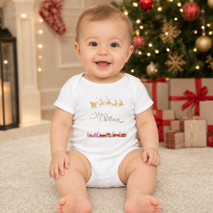 Merry Christmas Santa Sleigh and Village Baby Bodysuit