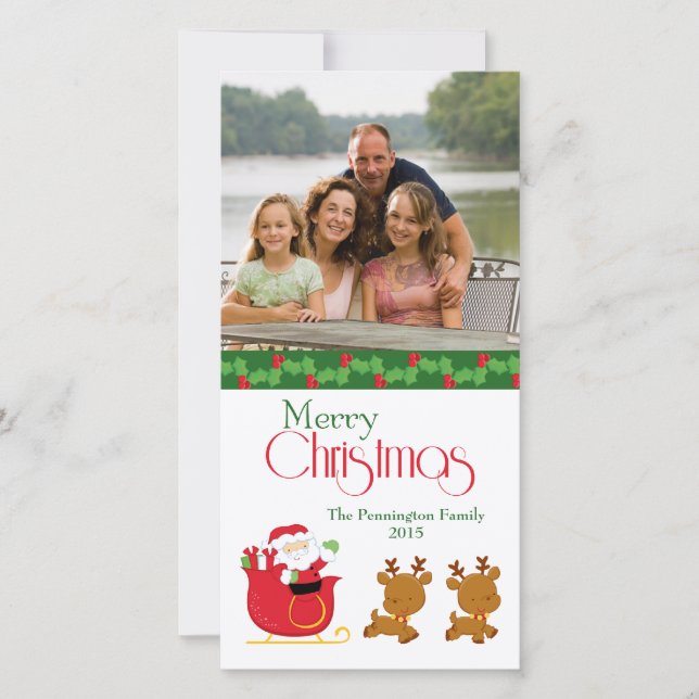 Merry Christmas santa sleigh family photo card (Front)