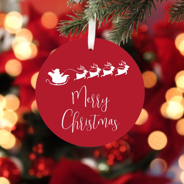 Merry Christmas Santa Sleigh Personalised Red Metal Tree Decoration (Creator Uploaded)