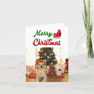 Merry Christmas Santa Sleigh photo script Holiday Card