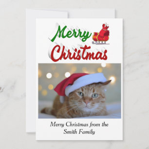 Merry Christmas Santa Sleigh photo script  Holiday Card