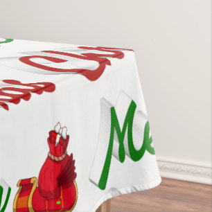 Merry Christmas Santa Sleigh red green script Tablecloth