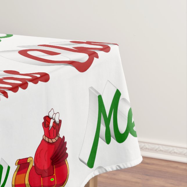 Merry Christmas Santa Sleigh red green script  Tablecloth (In Situ)