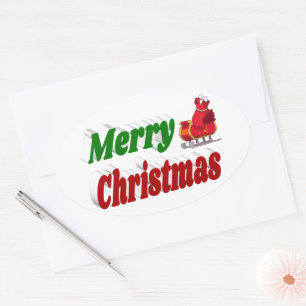 Merry Christmas Santa Sleigh red green typography Oval Sticker