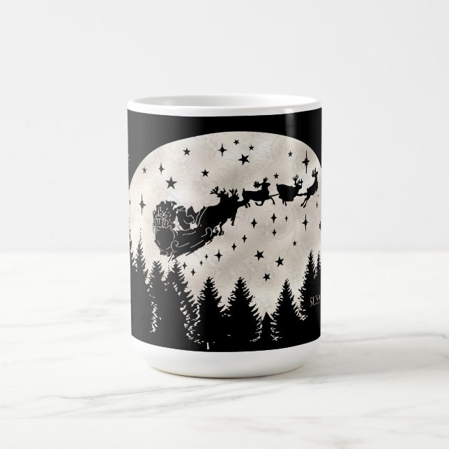 Merry Christmas Santa Sleigh Reindeer Full Moon  Coffee Mug (Center)