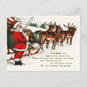 Merry Christmas Santa Sleigh Reindeer Holiday Postcard