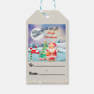 Merry Christmas Santa, Sleigh, Reindeer, Snowflake Gift Tags