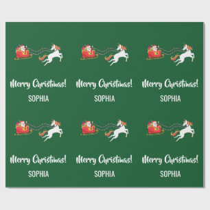 Merry Christmas Santa Sleigh Unicorn Personalized Wrapping Paper