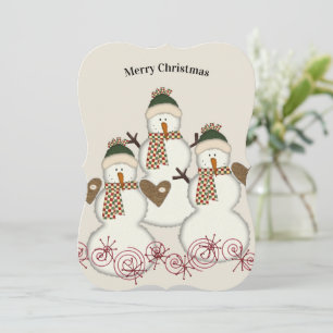 Merry Christmas Santa Snowman Flat Greeting Card