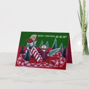 Merry Christmas Santa snowman fun funny comical  Holiday Card