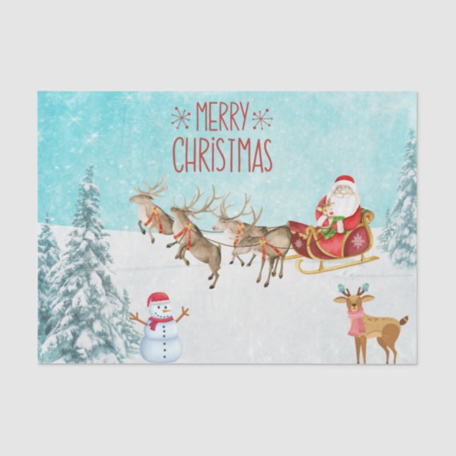 Merry Christmas Santa, Snowman, Reindeer, Forest Tissue Paper (Front)
