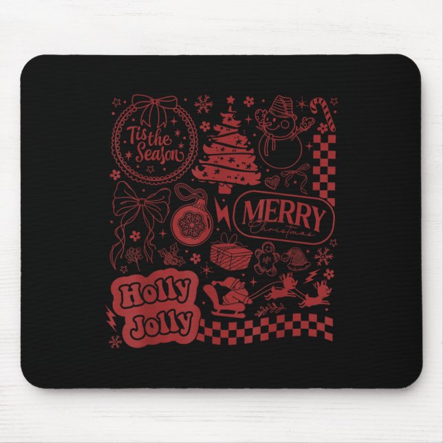 Merry Christmas Santa Snowman Reindeer Tis The Sea Mouse Pad (Front)