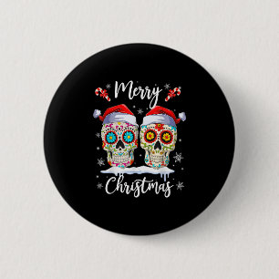 Merry Christmas Santa Sugar Skull Christmas Family 6 Cm Round Badge