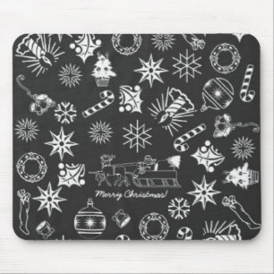Merry Christmas Santa Symbols, Black and White Mouse Pad