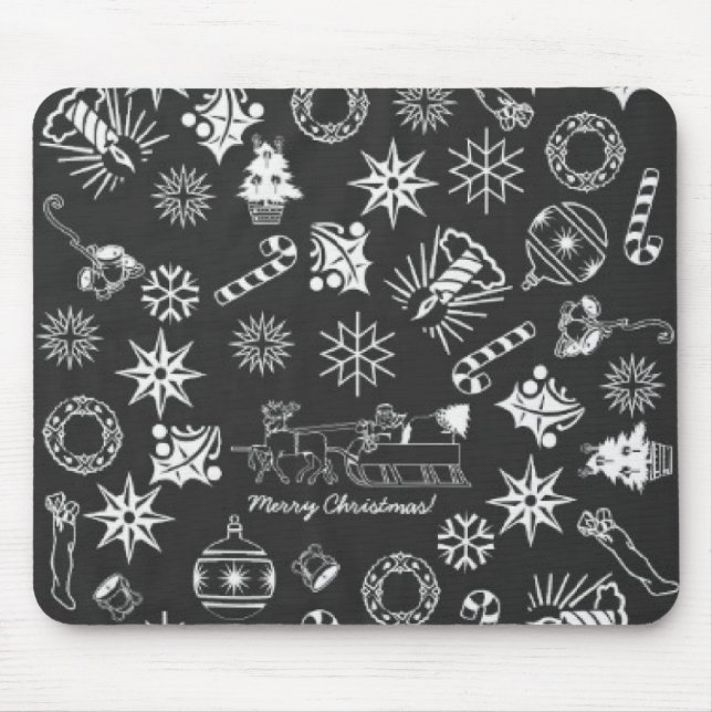 Merry Christmas Santa Symbols, Black and White Mouse Pad (Front)