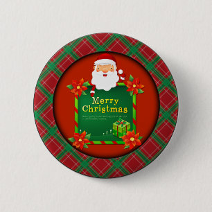 Merry Christmas Santa Tartan Plaid 6 Cm Round Badge
