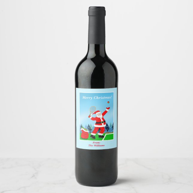 Merry Christmas Santa Tennis Wine Label (Front)