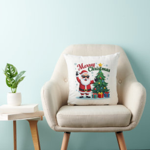 Merry Christmas    Santa & Tree Design Cushion