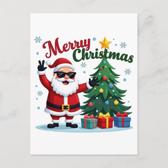 Merry Christmas  | Santa & Tree Design Postcard (Front)