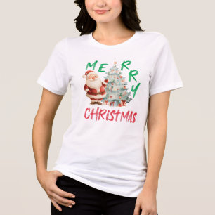 Merry Christmas Santa Tree Design Tri-Blend Shirt