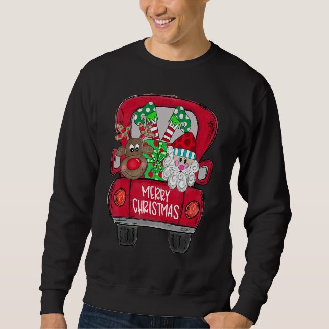 Merry Christmas Santa Truck With Santa Claus Sweatshirt (Front)