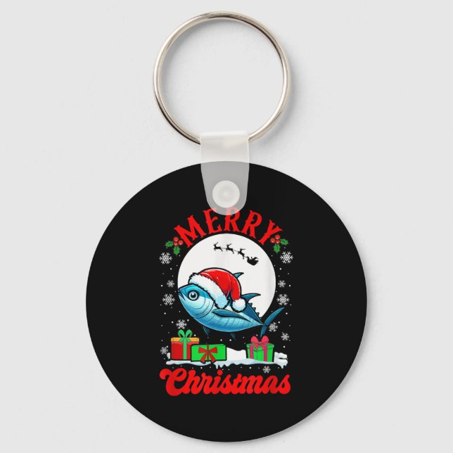 Merry Christmas Santa Tuna Xmas Box Funny Fishing  Key Ring (Front)