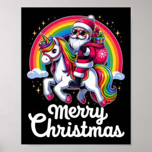 Merry Christmas Santa Unicorn Girls Kids Funny Xma Poster
