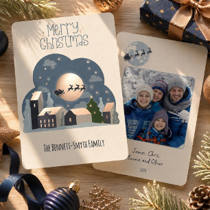 Merry Christmas Santa Village Photo Rose Gold Foil Holiday Card