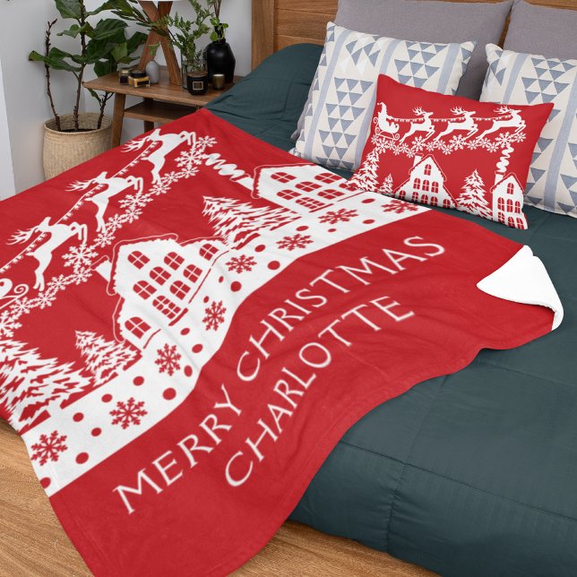 Merry Christmas Santa Winter Snowflakes Name Fleece Blanket (Creator Uploaded)