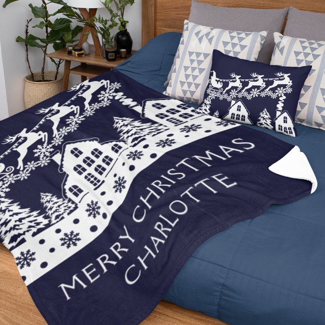 Merry Christmas Santa Winter Snowflakes Name Sherpa Blanket (Creator Uploaded)