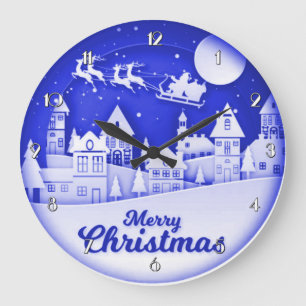 Merry Christmas Santa Winter Village Large Clock