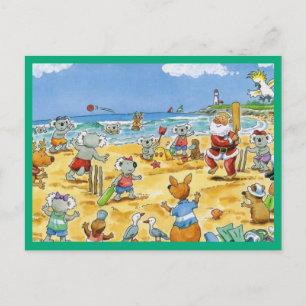 Merry Christmas Santa with animals on the beach Holiday Postcard