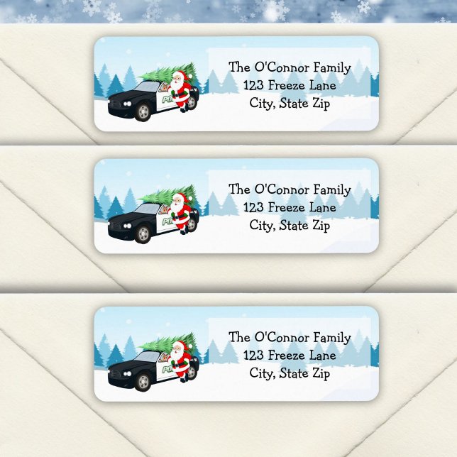 Merry Christmas Santa With Cop Car Return Address Label (Creator Uploaded)