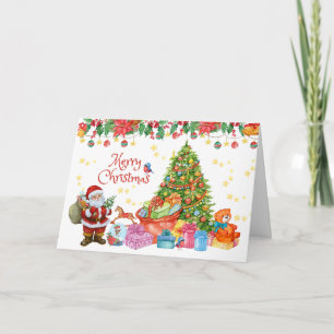 Merry Christmas Santa with Gifts & Christmas Tree  Card