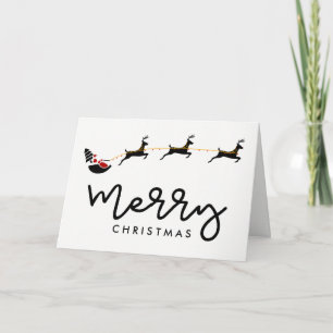Merry Christmas Santa with Reindeer and Sleigh Holiday Card