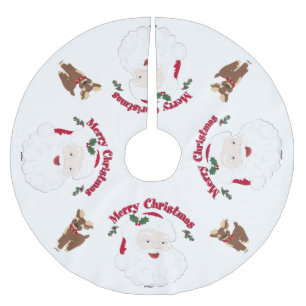 Merry Christmas Santa with Reindeer Brushed Polyester Tree Skirt
